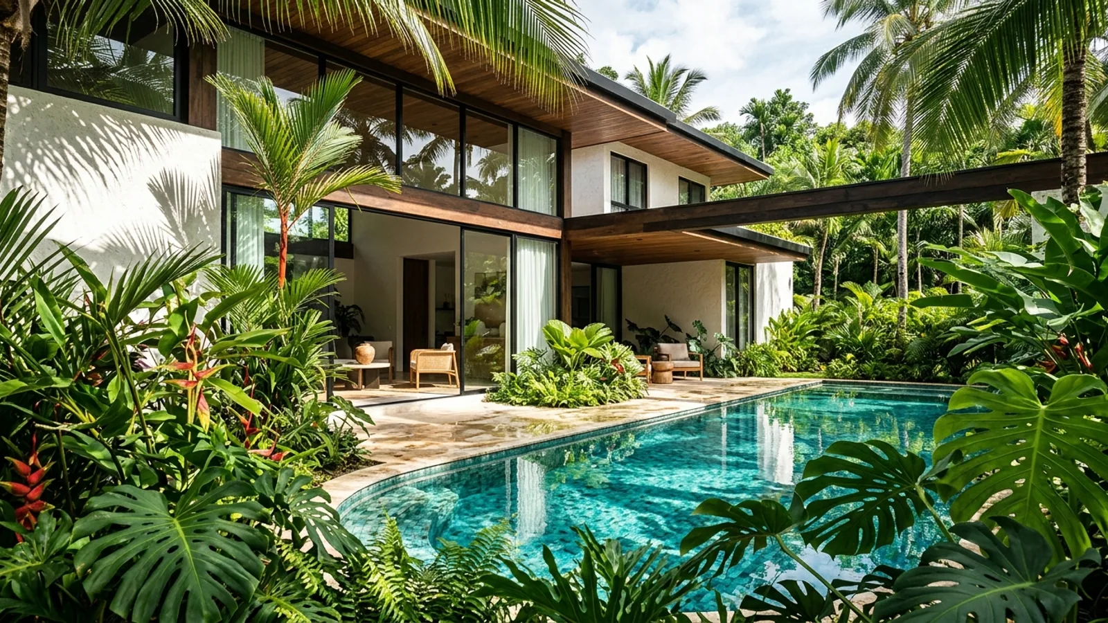 Piscine et jardin dans les plans de villa